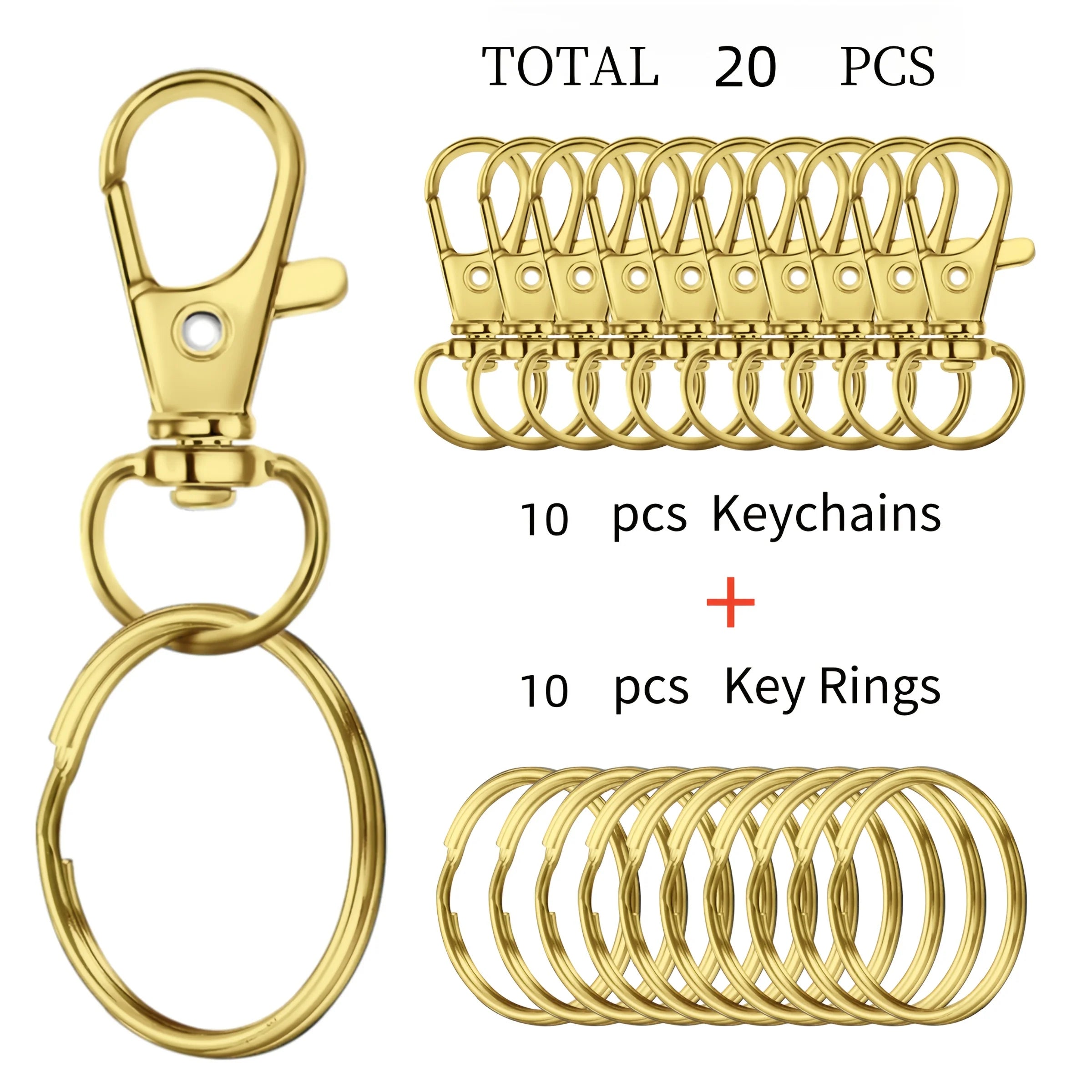 20 high-quality rotary spring hook with key ring, for key ring making kit, metal lanyard keychain hook lobster ring for key jewe Qme 20pcs Gold