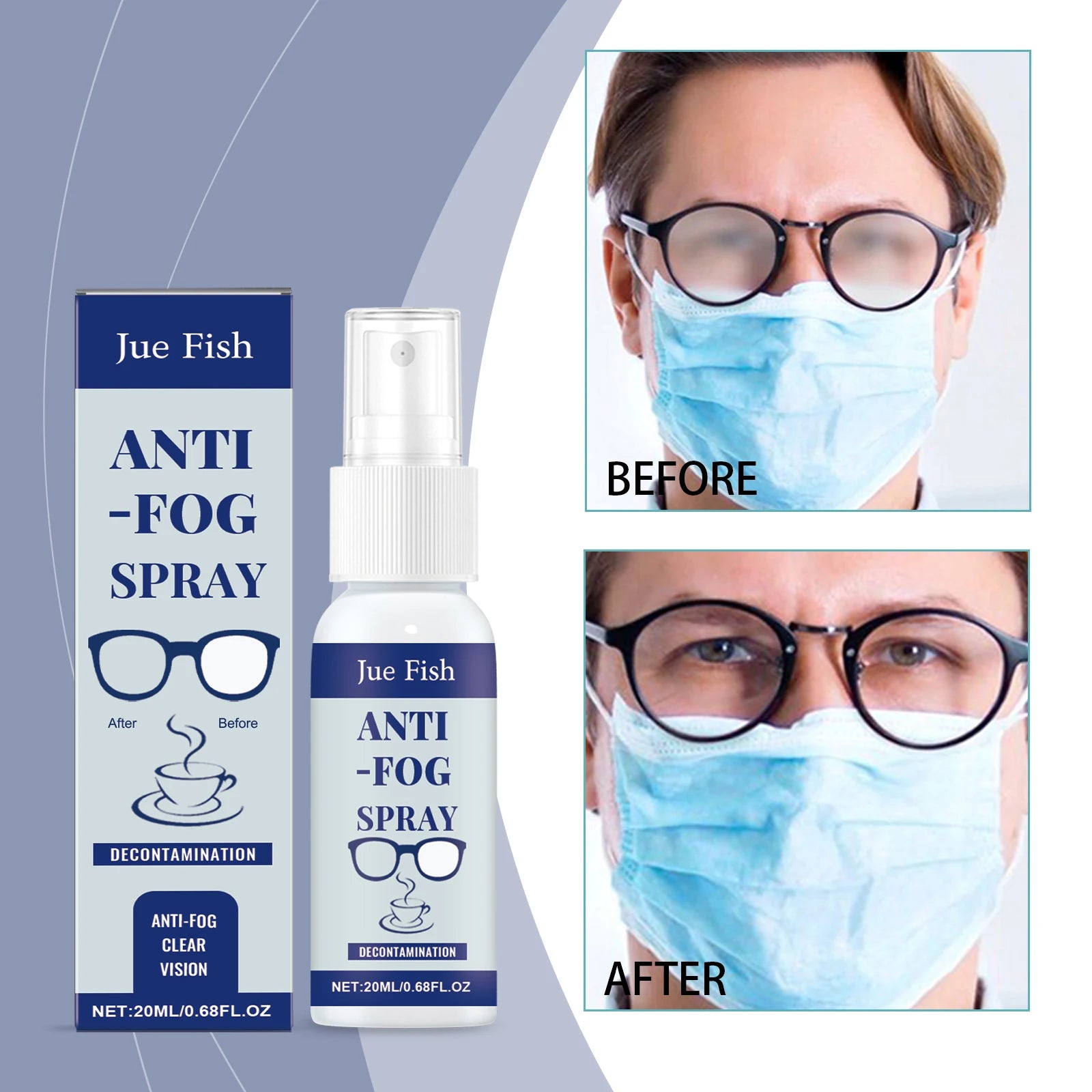 Jue Fish 20ml Anti Fog Spray Glasses Anti Fogging Cleaning Lenses Clear Vision Waterproof Portable Defogger Qme