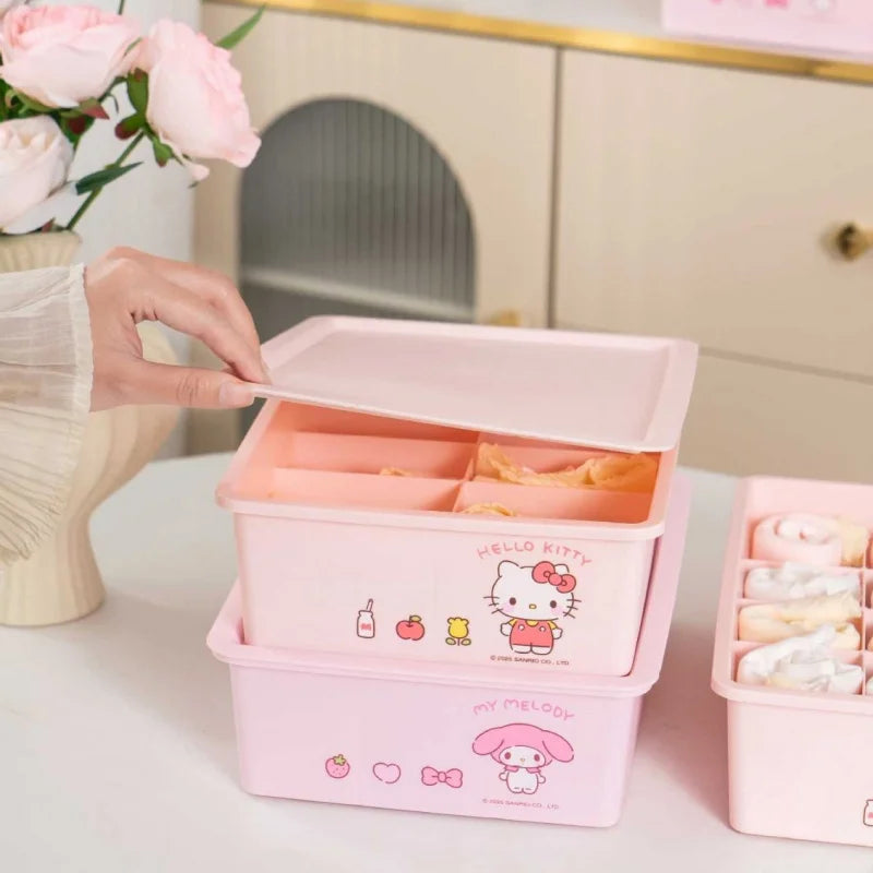 Hello Kitty Kuromi Cute Underwear Storage Box Compartmented with Lid for Underwear and Socks Home Storage Qme