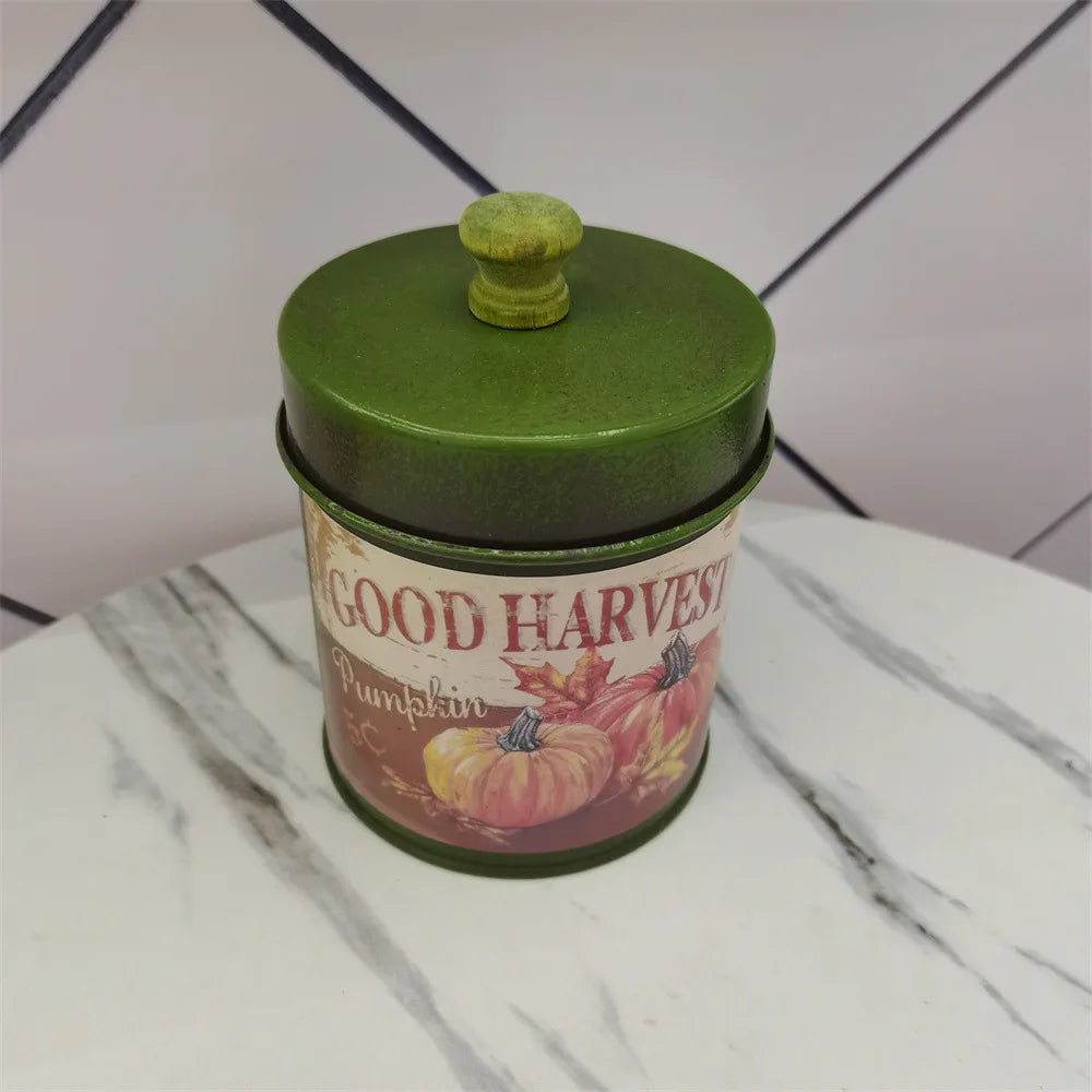Retro Metal Sealed Container Countryside Tin Pot Coffee Tea Sweets Qme green M