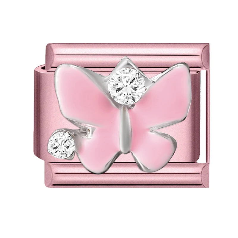 2025 Women Zircon Moon Pearl Stars Heart Butterfly Bow Pendant Italian Charm Links Fit 9mm Stainless Steel Bracelet DIY Making Qme Style 8