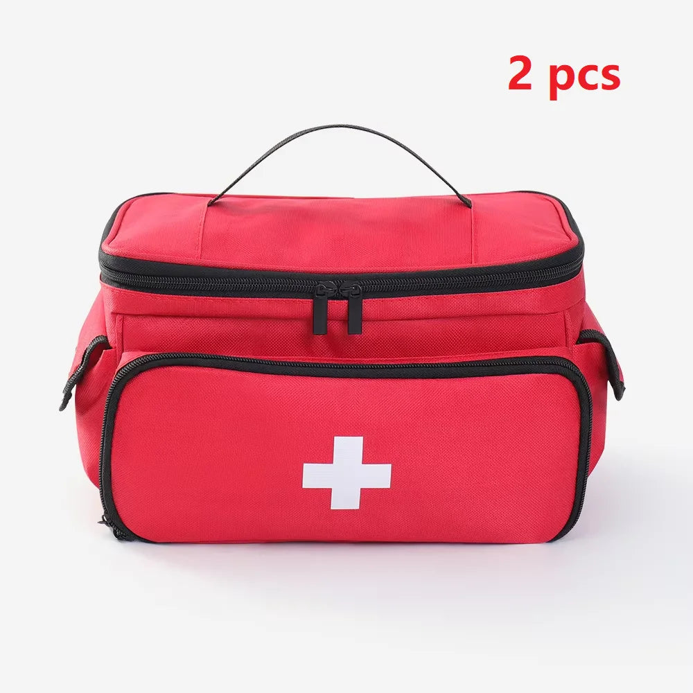 High-Capacity Portable First Aid Kit, Travel Medicine And Medication Storage Bag Oxford Cloth Organizer Box Emergency Survival Qme 2PCS Red L