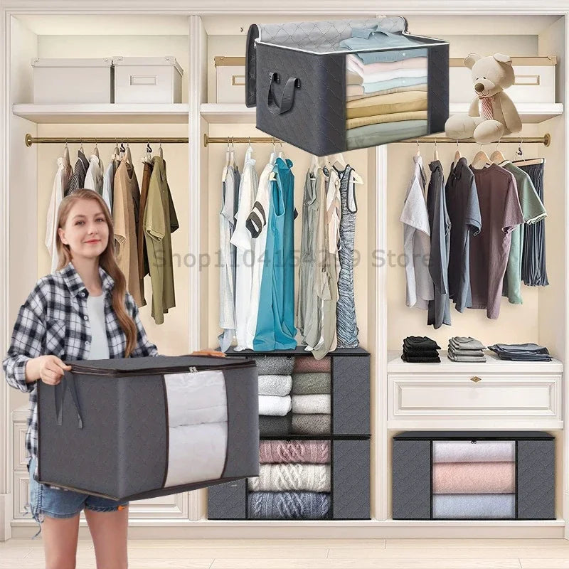 Closet Organizers and Storages Clothes Storage Bag Blanket Storage Foldable Storages Bin Sturdy Sewn By 3 Layers Fabrics Qme