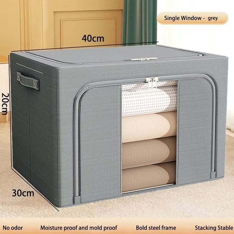 Large Capacity Household Oxford Cloth Clothes Storage Box Portable Bedroom Folding Quilt Storage and Organizing Box With Window Qme B 22L dark gray