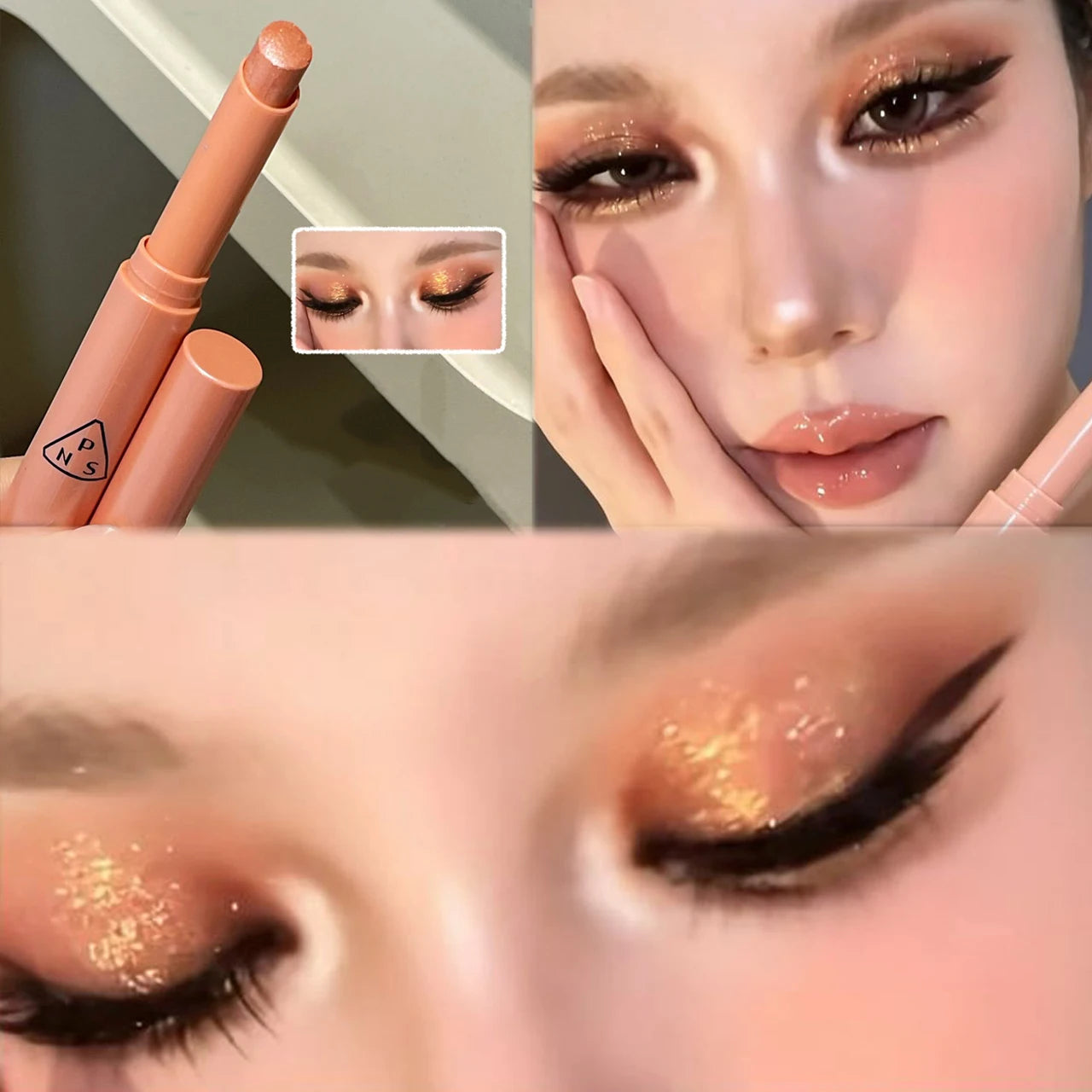 Shimmer Coral Orange Eyeshadow Stick Pearlescent Purple Eye Shadow Brightening Waterproof Diamond Glitter White Highlighter Pen Qme