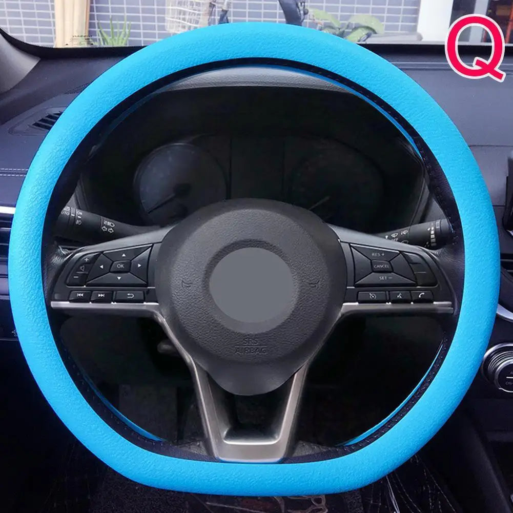 19 Color Car Silicone Steering Wheel Cover For Summer Fashion Sweat Absorbent Non-slip Handle Cover General DIY Parts Qme Dark blue