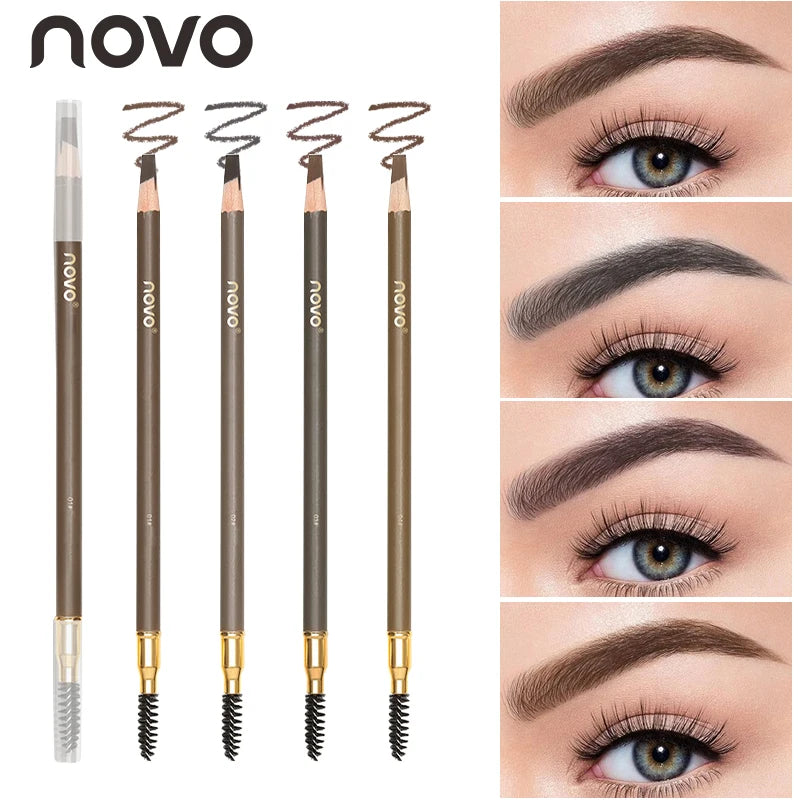 Double-Ended Wooden Evebrow Pencil With Brush,Sweat-Proof,Smudge-Proof,Long-Lasting,Brow Shaping,Natural Matte Qme