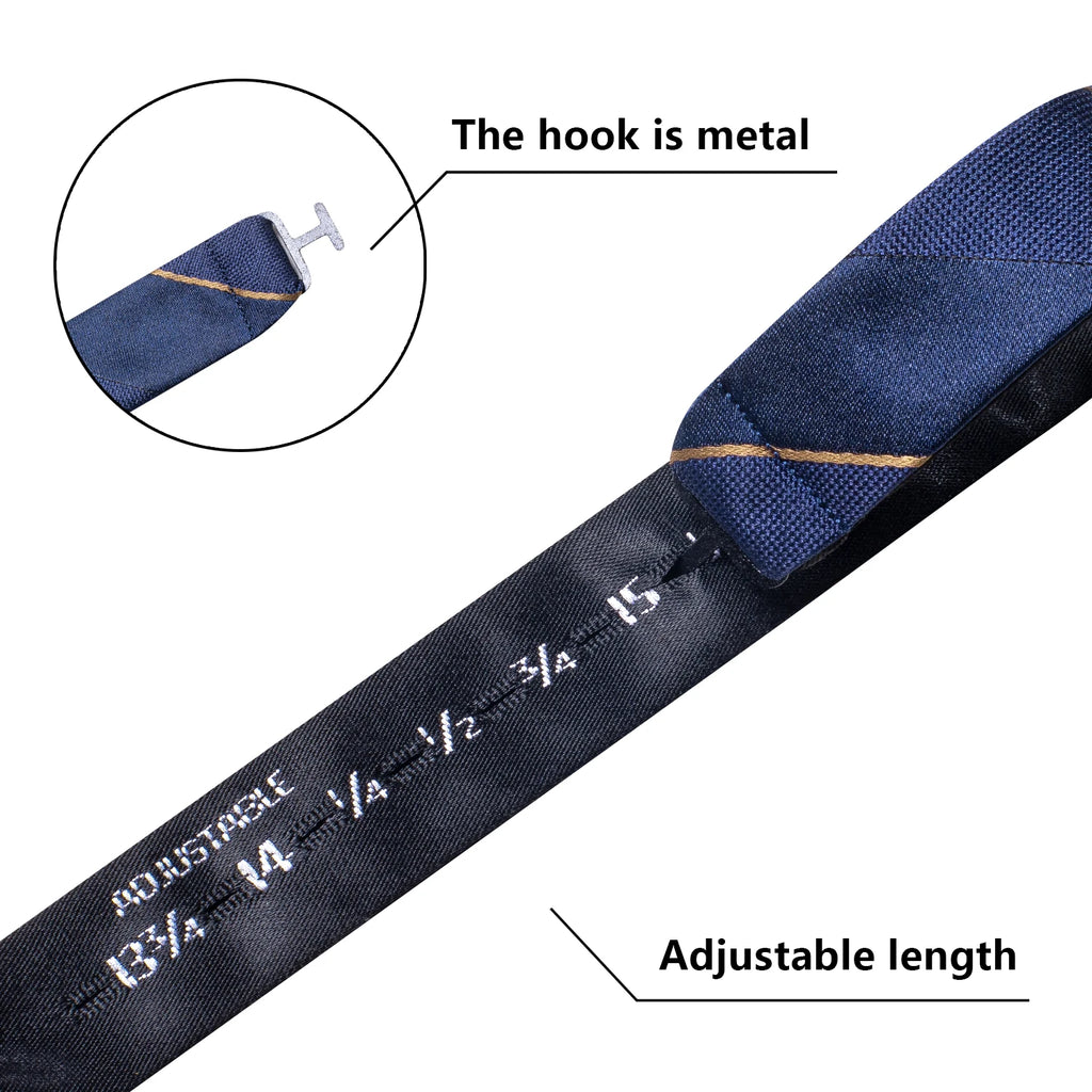 Hi-Tie Men's Bow Tie Handkerchief Cufflinks Set Blue Plaid Stripe Pattern Hand Tied Wedding Business Qme
