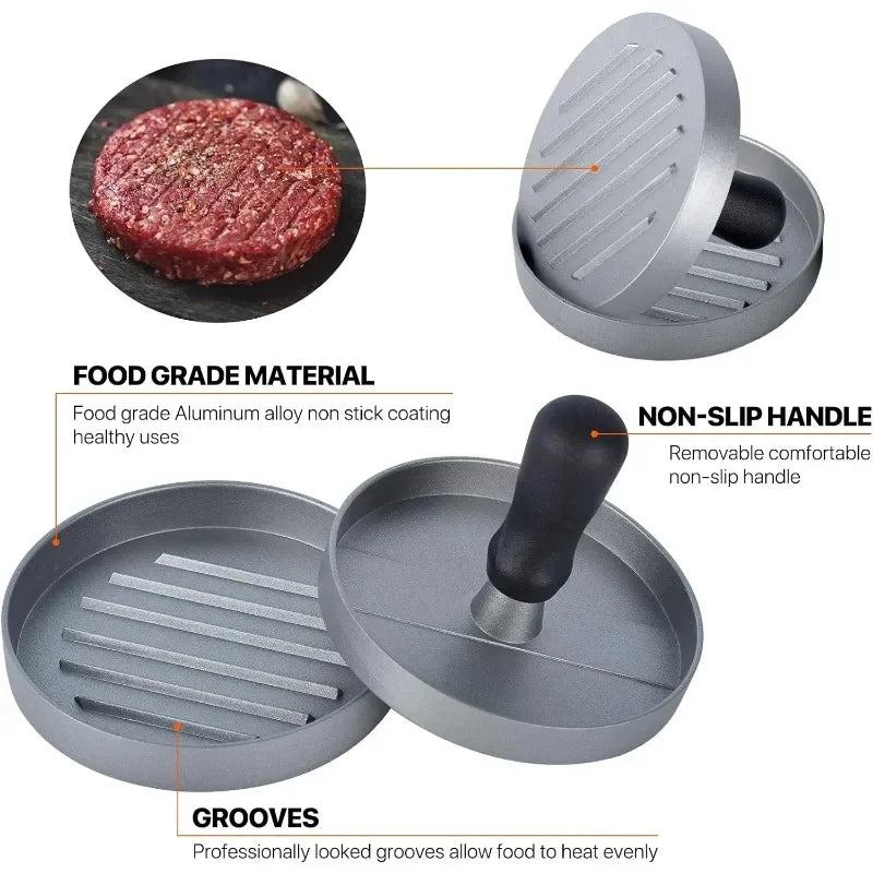 Burger Press Non-Stick Hamburger Patty Maker with Wax Paper Aluminum Burger Maker for Kitchen BBQ Grill Qme