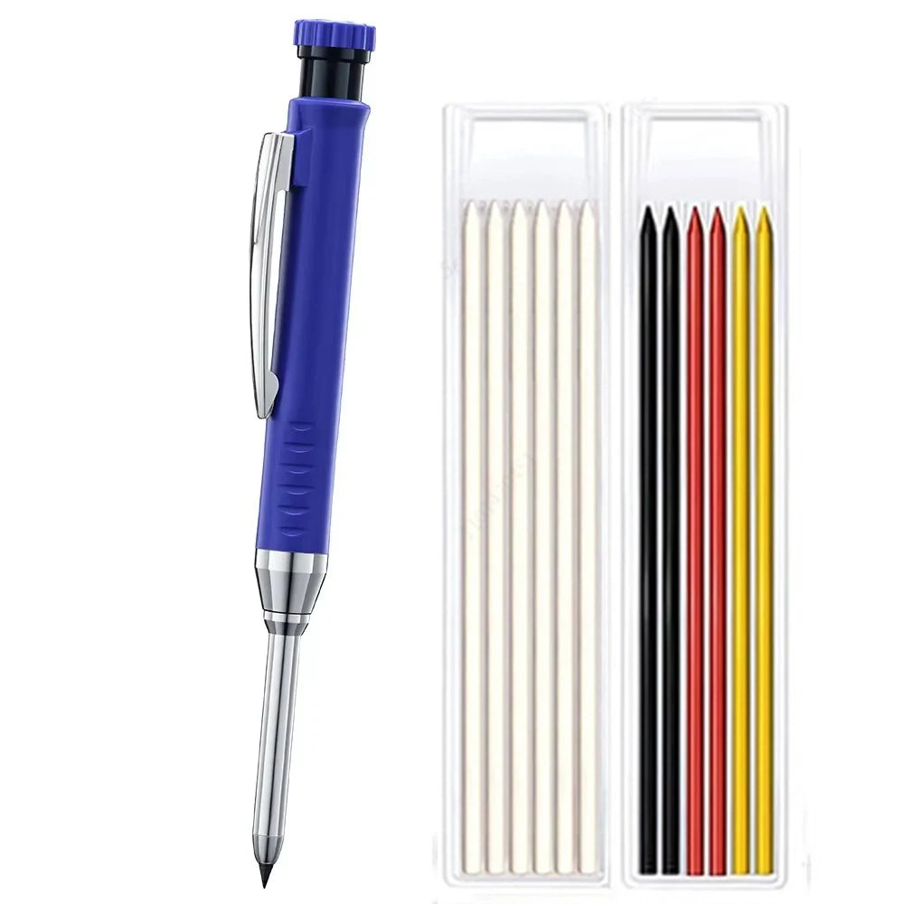 Carpenter Mechanical Pencil 2.8mm with Sharpener & Refills,for Woodworking Construction Long Head Carpenter Pencil Stationery Qme 1blue pen-2 refills