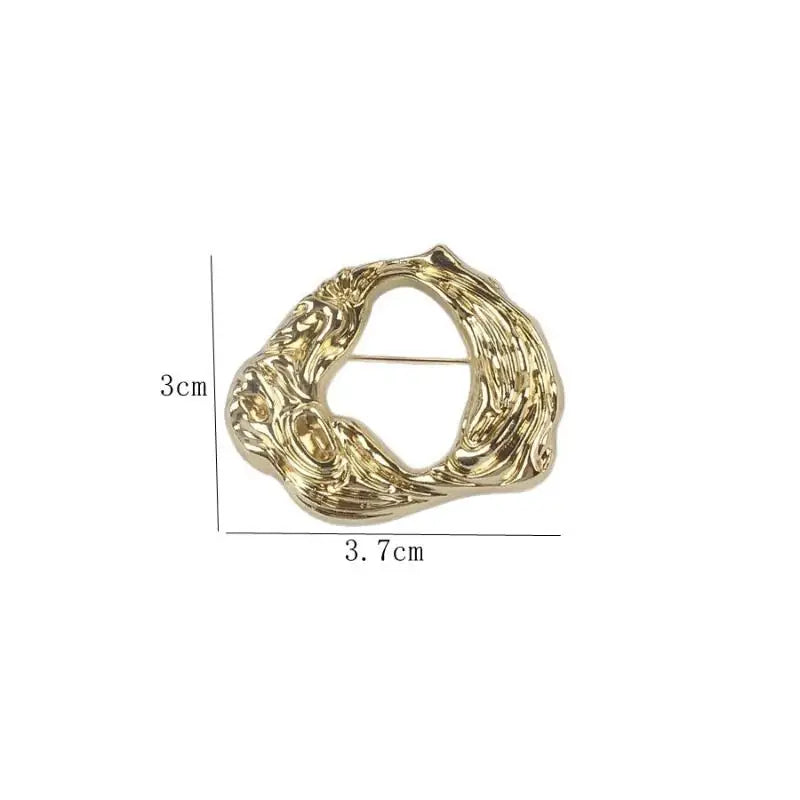 Trendy Gold Silver Color Big Round Brooches For Women Minimalist Metal Irregular Folded Pin Brooch Jewelry Gift Qme