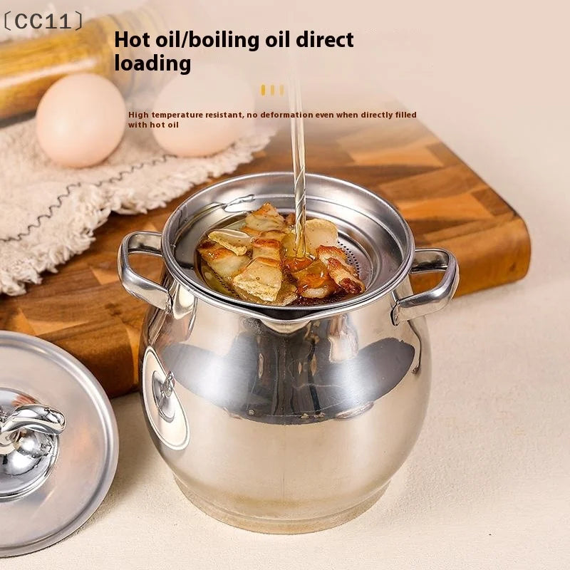 CC111 Oil Filter Pot Stainless Steel Lard Strainer Cooking Grease Qme