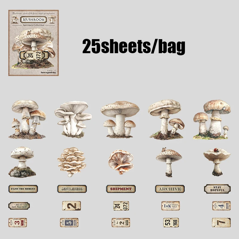 25 Sheets/Pack Vintage Mystical Mushroom Stickers for DIY Crafts Scrapbooking Phone Case Planner Journal Decoration Qme 3