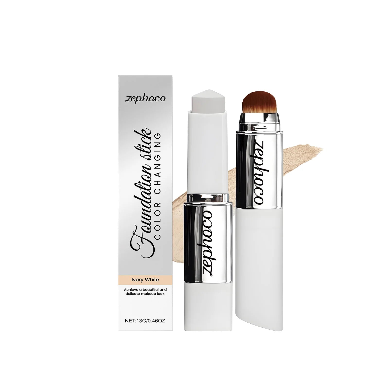 Zephoco Color Changing Foundation Stick Aloe Vera Waterproof Matte High Coverage Makeup Base 2 in 1 Blemish Cover Foundation 13g Qme Ivory White