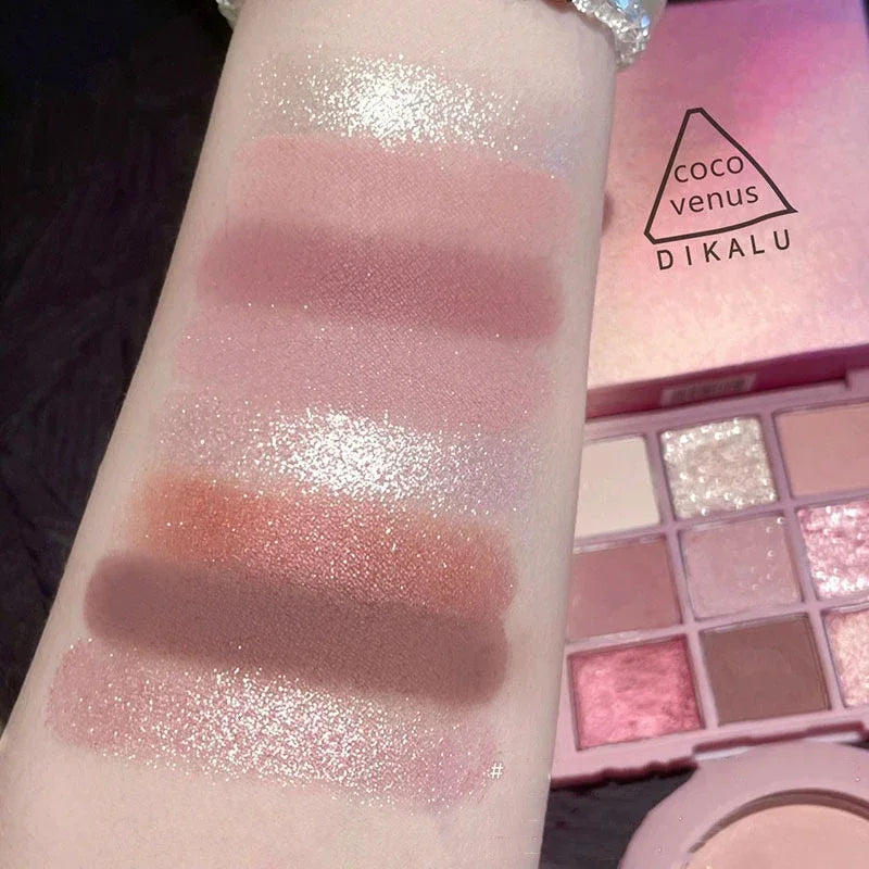 New Nine-color Eyeshadow Palette Rose Pink Color Pearly Matte Glitter Eyeshadow Pallete Shiny Eye Shadow Eye Pigments Qme