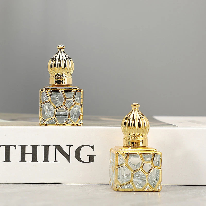 Cube Gold Glass Bottle Empty Cosmetic Containers Travel Portable Qme