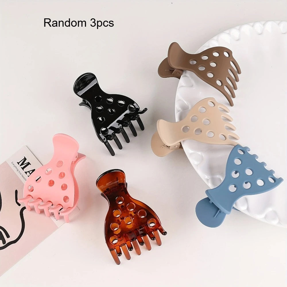 Matte & Glossy Hair Claw Clips, Hollow Out Non-slip Jaw Clips For Curly Thick Hair, Women's Hair Accessories Qme Random 3pcs