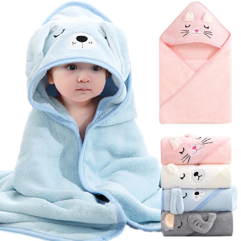Soft Cartoon Animal Baby Hooded Bath Towel Swaddle Wrap Warm Newborn Qme