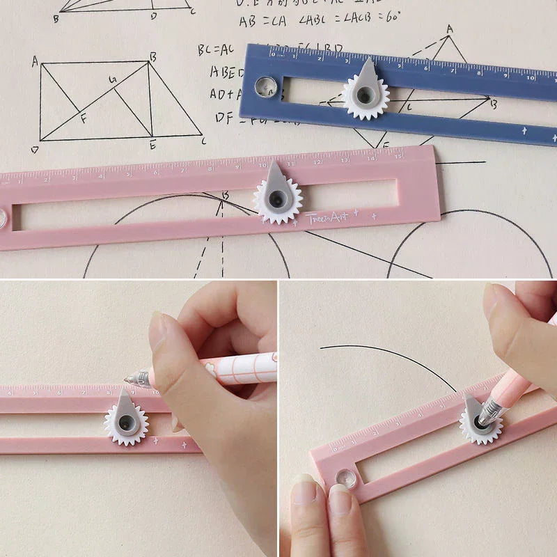 2-in-1 Multifunctional Compass Drawing Ruler Straightedge Geometric Qme