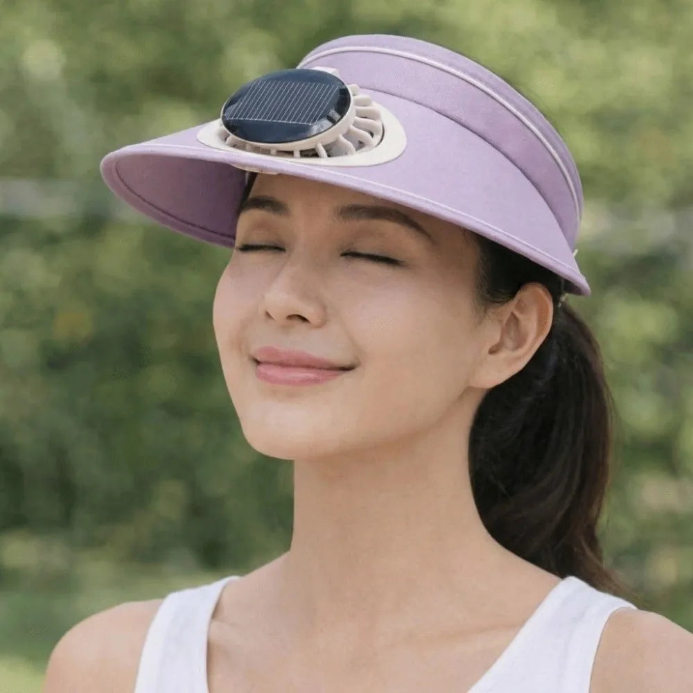 Wide Brim Sun Hat Fan Solar Powered Empty Outdoor Visor Sunshade Qme