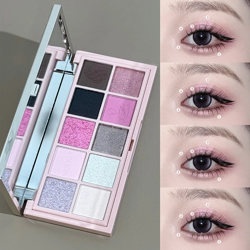 NICEKEY Pink Ballet Makeup Sets Include 4 Lip Mud,1 Blush,1 Pressed Powder,1 Eyes Palette,1 Contour Palette With Necklace Gift Qme