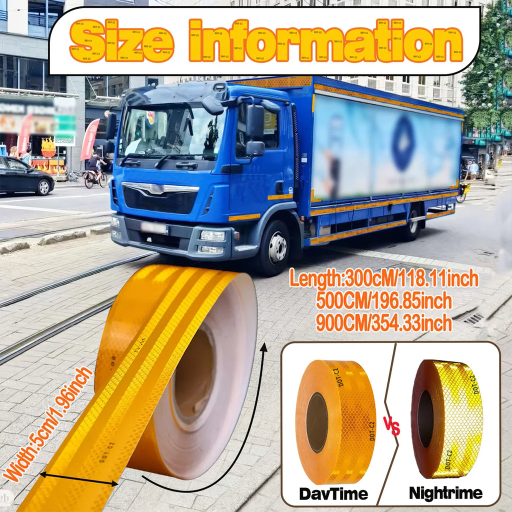 Car Reflective Tape Yellow DOT-C2 Auto Safety Warning Sticker Reflector Protective Tape Strip Film for Trucks Auto Motorcycle Qme
