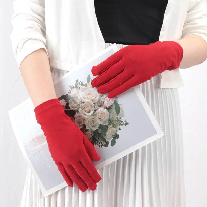 Solid Fashion Women's Gloves Manner Ceremonial White Elastic Qme Red