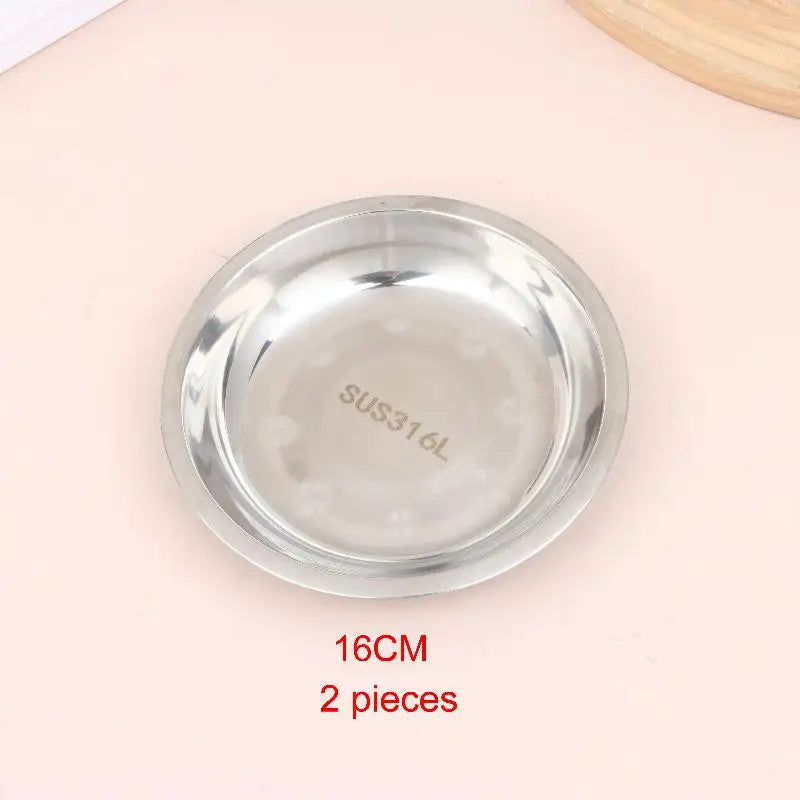 Thickened Stainless Steel Round Plates Polished Shallow Dinner Qme 16CM 2pieces