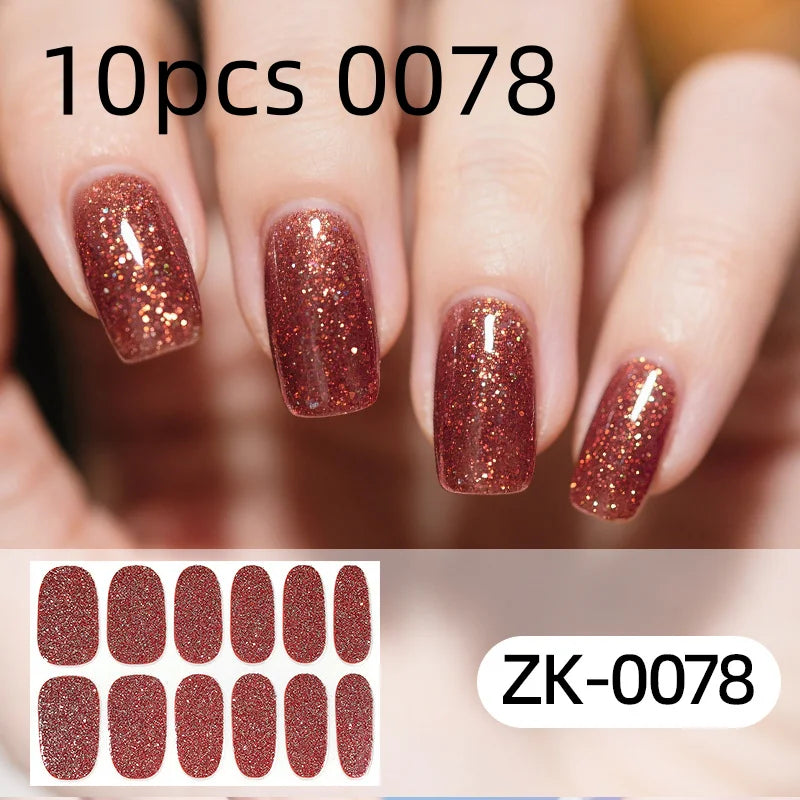 Nail Full Wrap Stickers Nail Glitter Self Adhesive Gel Nail Sticker for Women Home DIY Nail Supplies Manicure Kit Qme 10pcs 0078