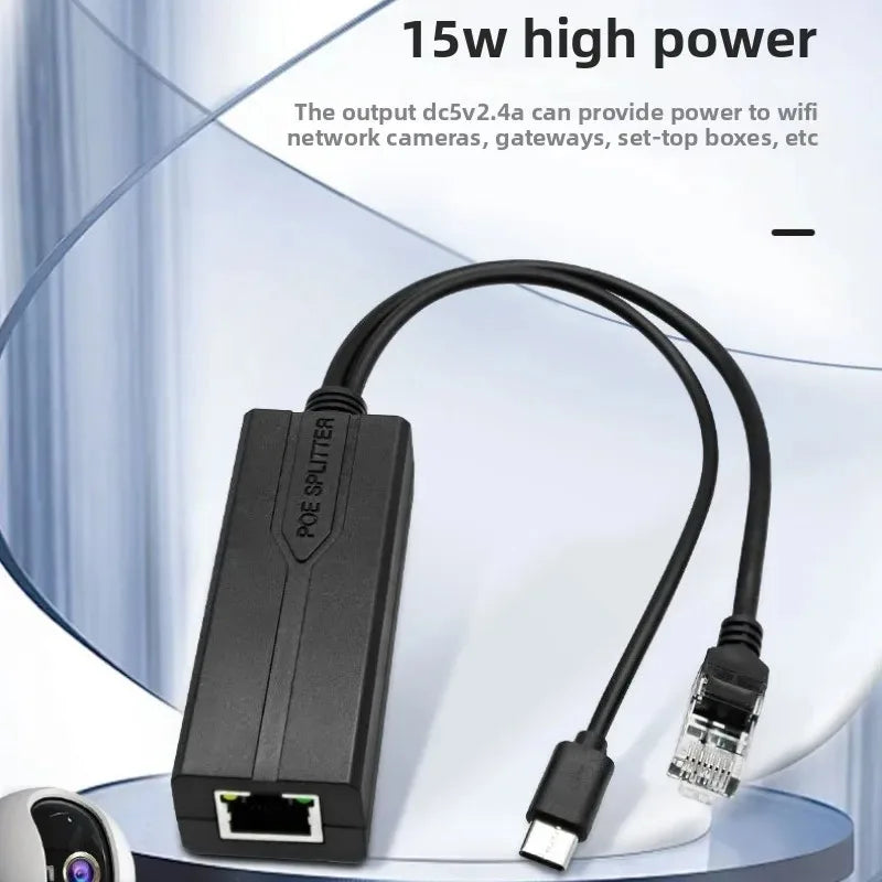 1PCS Gigabit PoE Splitter 48V to 5V2.4A DC/USB Type-C Standard Power Supply Module Qme