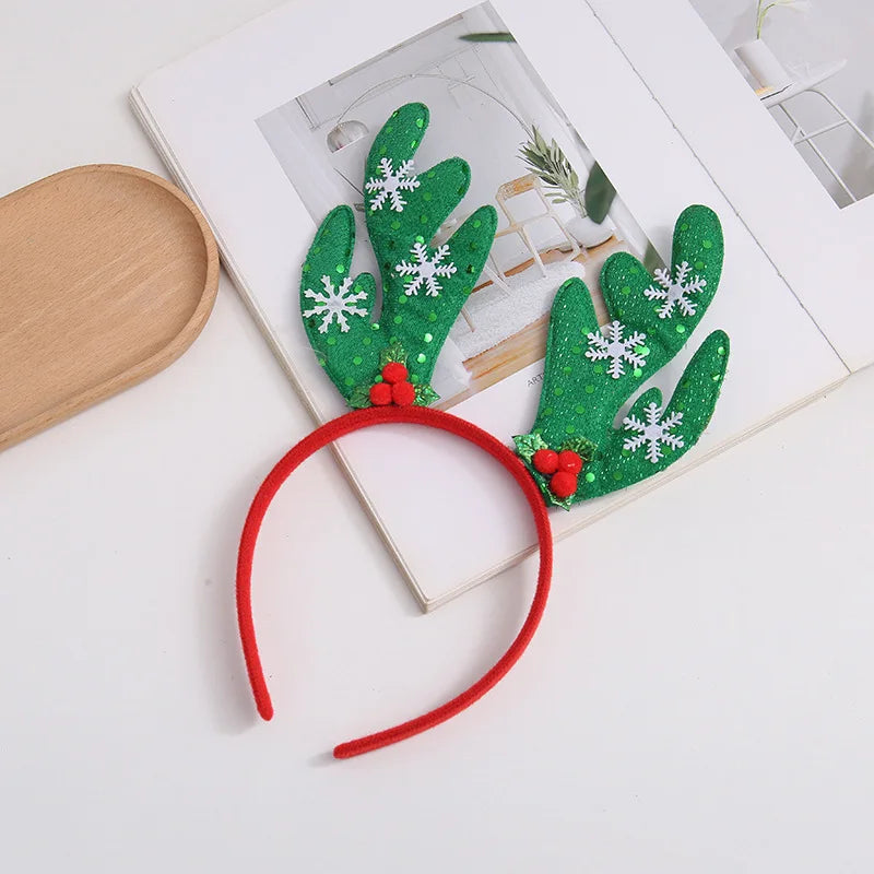 Christmas Cartoon Antler Sequin Headband Bell Hair Hoop Sweet Qme D