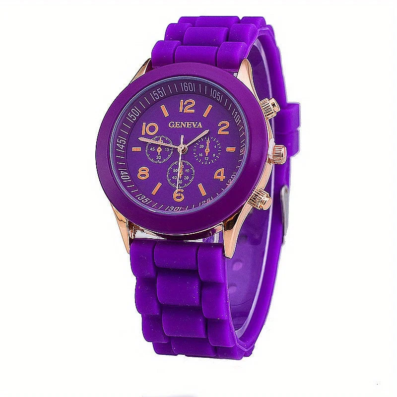 Watch Hot Sales Geneva Brand Silicone Women Watch Ladies Fashion Dress Quartz Wristwatch Female Watch montre relogio feminino Qme Purple