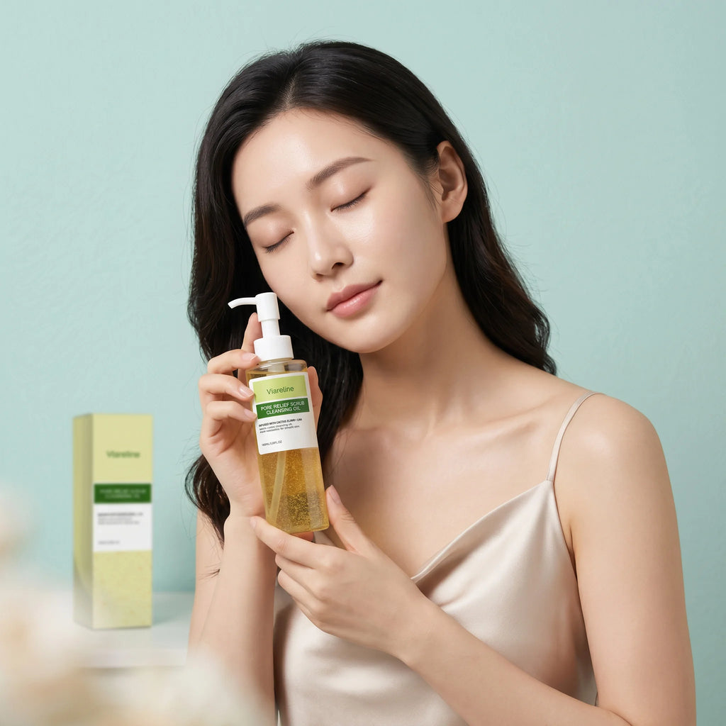 Viareline Makeup Remover Oil Non Irritating Dissolves Impurities Refreshing Skin Deep Cleansing Pore Relief Scrub Cleansing Oil Qme