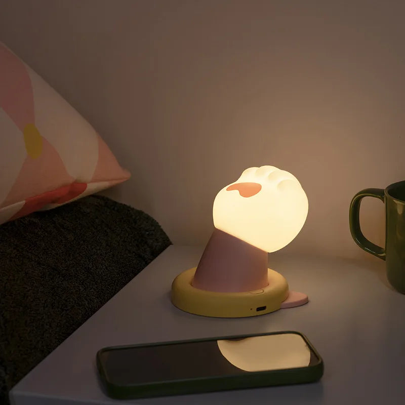 Cute Cat Paw Night Light Soft Glowing Bedroom Lamp Sleep Creative Qme