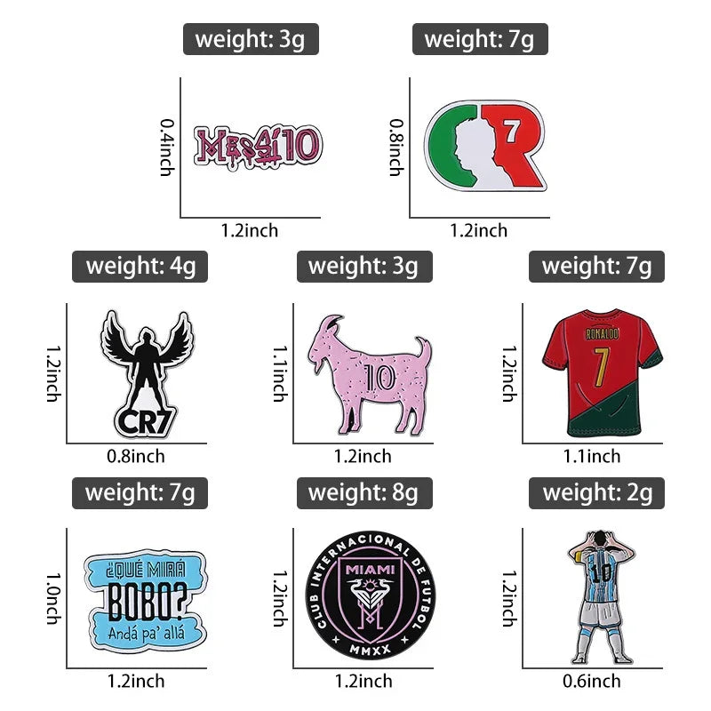 Football Star Surrounding Enamel Pins Letters Cr7 Football Club Messi 10 As Lapel Metal Badge Brooch Jewelry Gift In Wholesale Qme