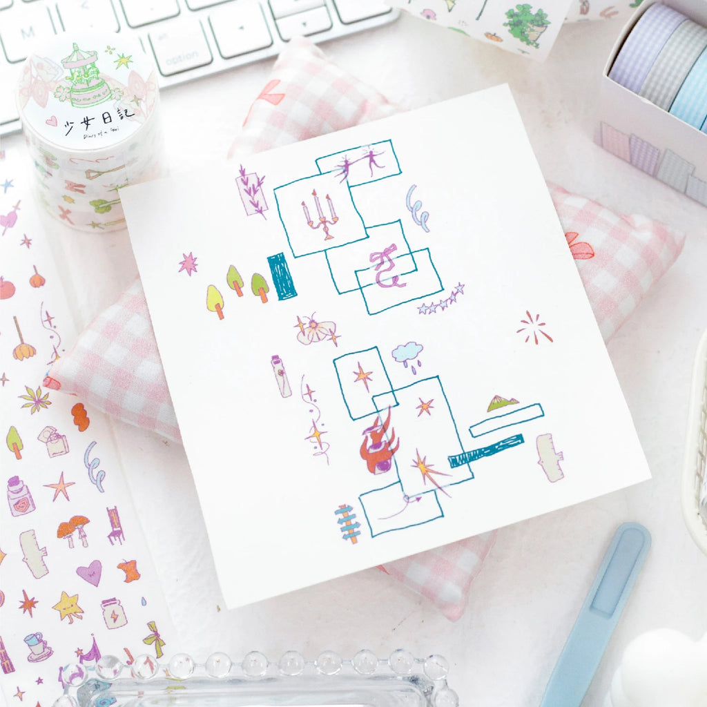 1 Roll Mini Doodle Theme Die-Cut Tape for Journal DIY Scrapbooking Collage Phone Case Notebook Decoration Qme