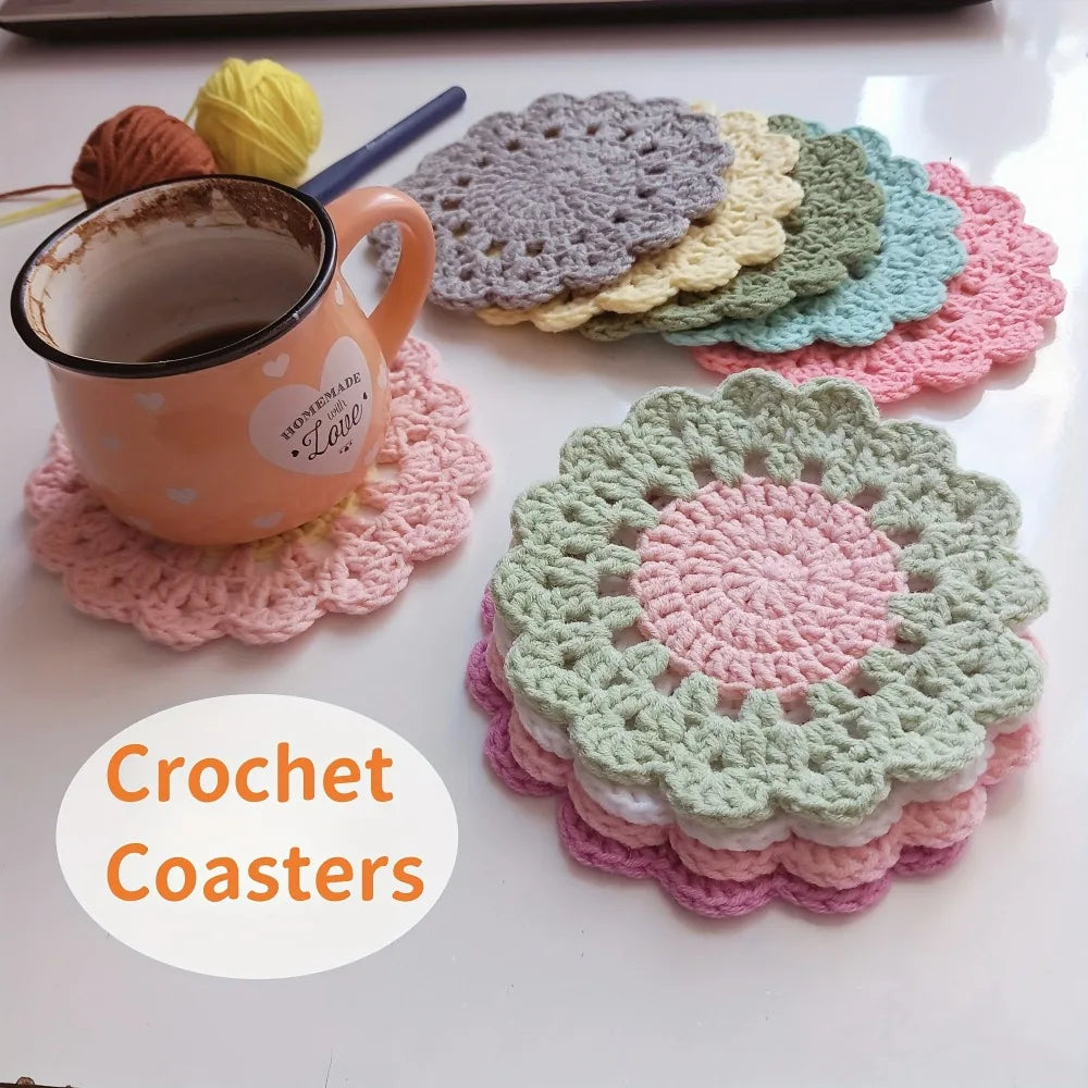 Handmade Cute Flower Coaster Crochet Drink Coasters Table Decor Home Qme