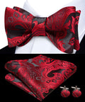 Men's Stylish Two-tone Paisley Tie Including Bow Handkerchief Qme QQHT-LH-2286