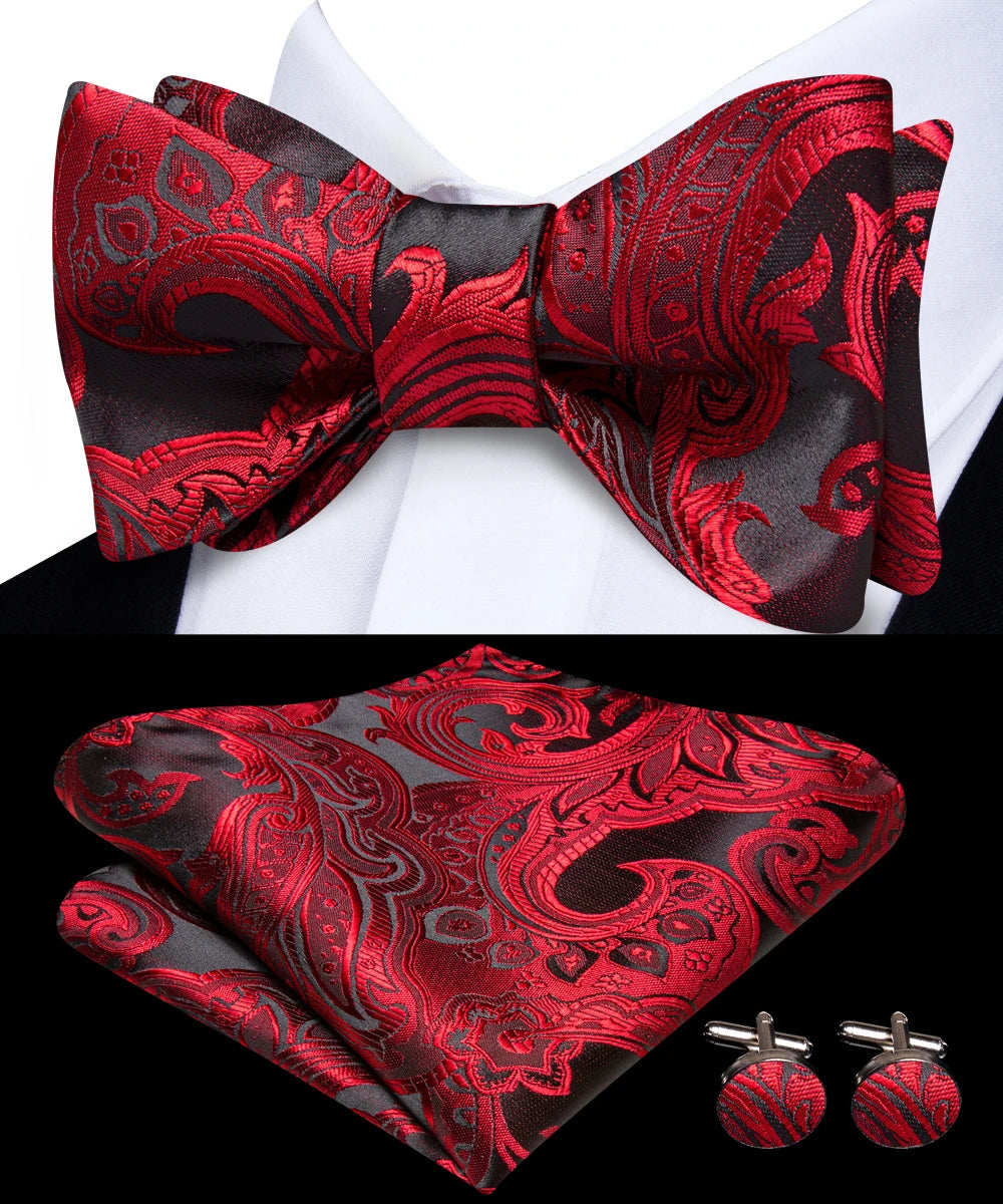 Men's Stylish Two-tone Paisley Tie Including Bow Handkerchief Qme QQHT-LH-2286