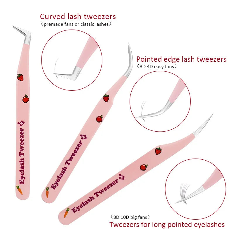 6 Types False Eyelash Tweezers Stainless Steel Anti-static Pincet Qme