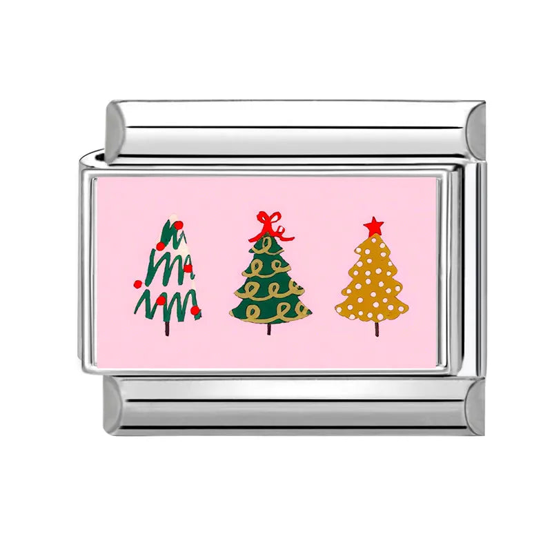 2025 Original Pink Christmas Tree Snowman Xmas Elk Wreath Sock Santa Claus Italian Charm Fit9mm Stainless Steel Bracelet Jewelry Qme Style 10