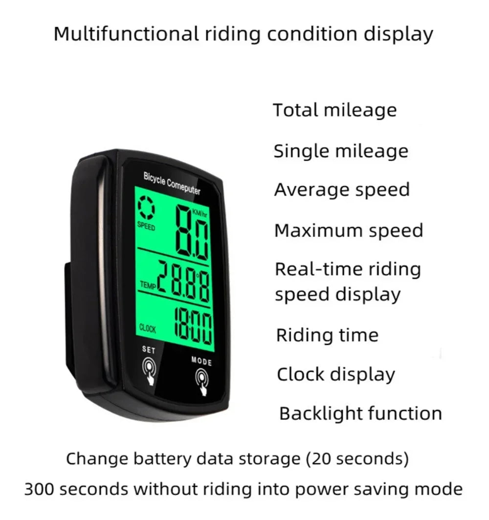 Bicycle Computer Wired Speedometer Bike USB Luminous LCD Rechargeable Odometer for Road Mountain Bike Cycling Speed Counter Qme