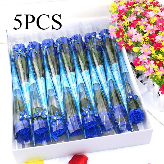 5pcs Carnation Soap Flower Valentine's Day Gift Teacher Day Mother Day Flower Gift Home Party Decor Store Celebration Event Gift Qme 5pcs blue