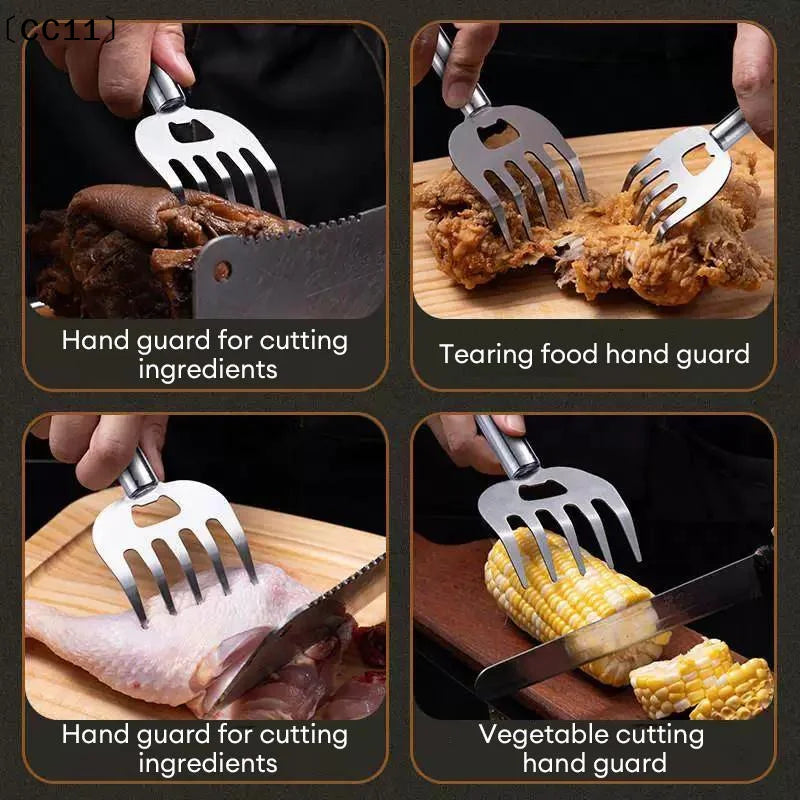 1 Stainless Steel Meat Cutter Finger Protector Fork Wooden Handle Qme