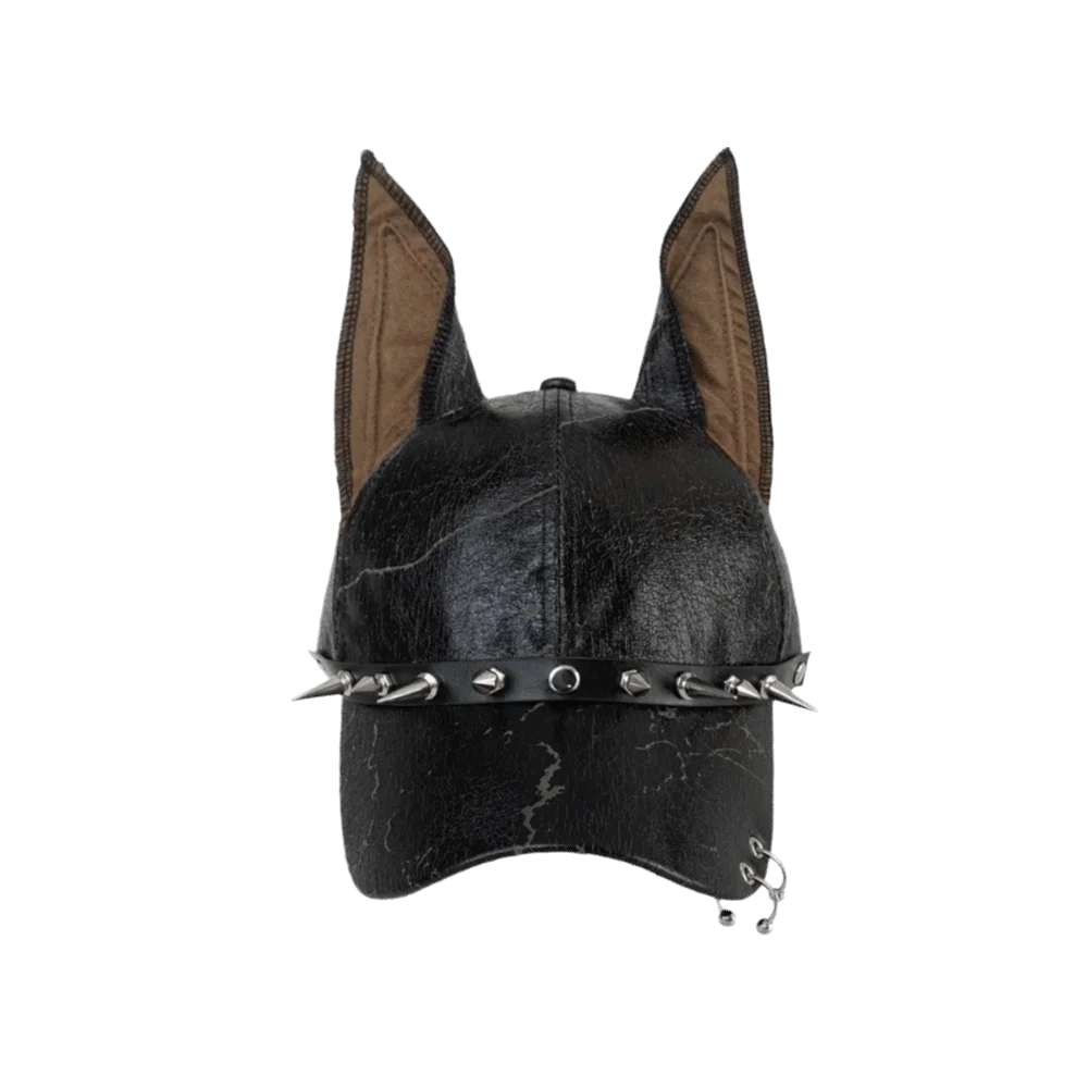 Multifunction Solid Dog Ears Baseball Cap PU Punk Style Leather Baseball Cap Sunshade Adjustable Sunshade Hat Spice Girl Qme Style A