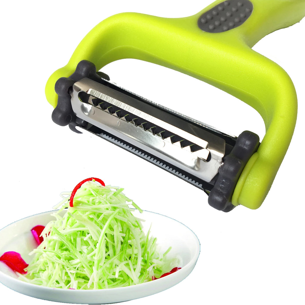 3 in 1 Vegetable Peeler Easy Grip with Rotating Serrated Straight and Julienne Stainless Steel Fruit Slicer Peeling Plane Qme