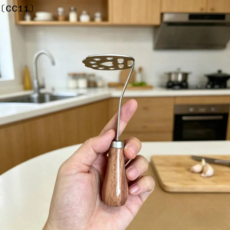 Stainless Steel Potato Masher Wooden Handle Food Grade Tool Home Qme