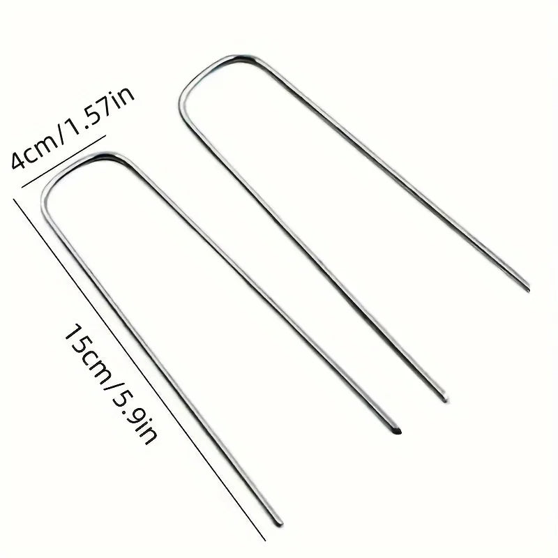 The U-shaped garden stake is very suitable for securing weed fabric, landscape nets and camping tents. Qme