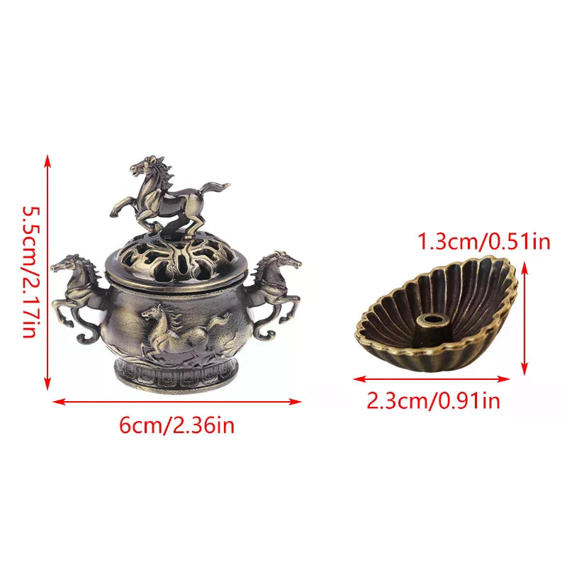 Vintage Alloy Incense Burner Horse Lucky Hollow Lotus Incense Censer Seashell Incense Holder Mini 2026 Year Of The Horse Stove Qme