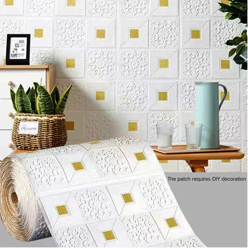 35X35cm Gold Retro Brick Foam Wall Sticker Wallpaper Waterproof Self Qme yellow 35CMx35CM 20pcs